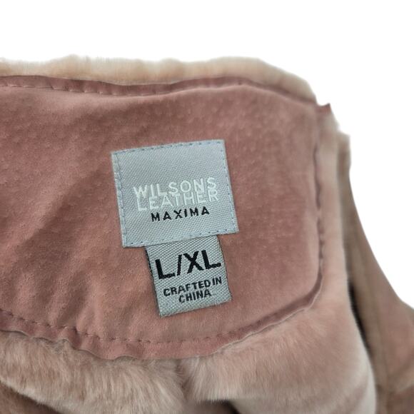 WILSONS LEATHER MAXIMA L-XL PINK GENUINE LEATHER FAUX FUR LINED PONCHO - Picture 3 of 10